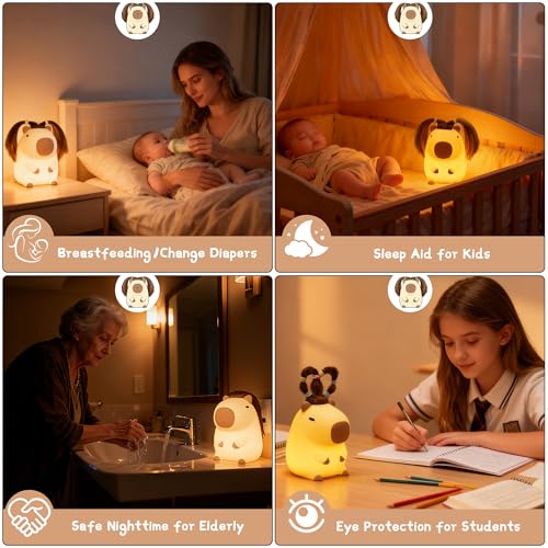 Image of FAMIDUO Cute Capybara Night Light, DIY Hairstyle & Squishy Silicone Lamp | Rechargeable Tap-Control Bedside Lamp,Soft Squishy Silicone Nursery Light for Boys & Girls,Cute Room Decor,Funny Xmas Gift