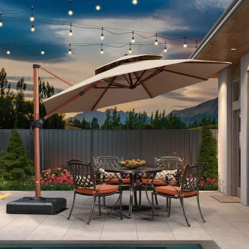 PURPLE LEAF 11ft Double-Tier Patio Sunbrella Outdoor Round Umbrella Large  Cantilever Umbrella Windproof Offset Hanging Umbrella Heavy Duty Sun  Umbrella In Wood Pattern for Patio Garden Deck u0026 Pool, Beige : Amazon.ca:
