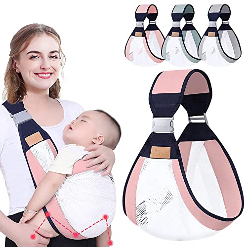 HINATAA Breathable Baby Sling, Adjustable Baby Carrier, Baby Carrier Wrap, Quick Dry, Thick Shoulder Straps for 0-36 Months Baby (Pink B)