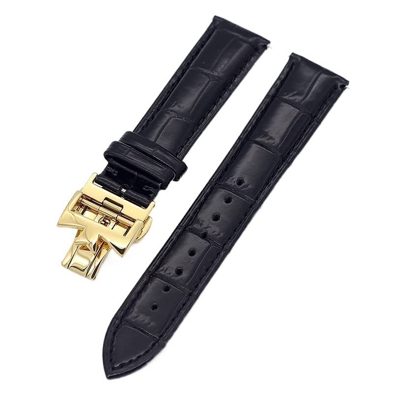 Bracelet montre 19mm cuir de vachette noir avec fermoir doré double face