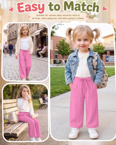 Image of Toddler Girls Wide Leg Pants | Baby Girls Sweatpants, Baggy Drawstring Pants with Pockets, Open Bottom Joggers, Back to School Trousers, for Kids 18M-5T