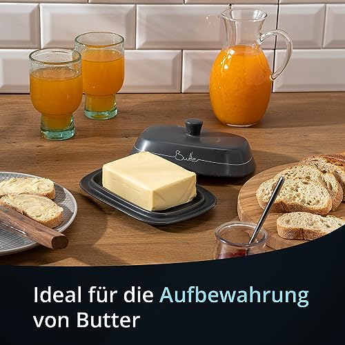 Foto von KHG Butterdose anthrazit grau Keramik Steingut poliert mit Griff für 250 g