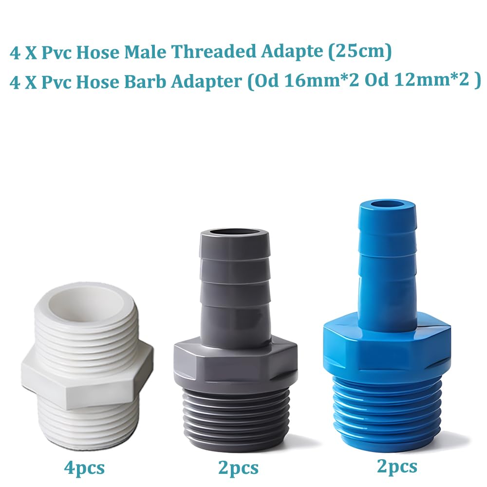 Regentonnen-Zapfen-Set mit Lochsäge, 4-teilig, PVC-Schottverschraubung, Kugelhahn, Gartenschlauch-Außengewindeadapter, Widerhaken-Adapter, Gewindedichtband (3/4 Zoll)