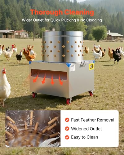 Image of VEVOR Chicken Plucker Machine, 23.6 in Drum, 2200W & 240RPM Electric Chicken Plucking Machine with 119 Soft Fingers & Transport Wheels, Stainless Steel Feather Remover for Processing 2-4 Chicks Once