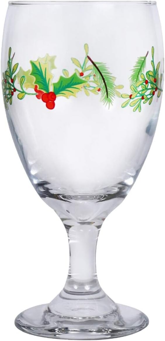 Holiday Christmas Holly Berry Clear Glass Goblet Set (Case of 4)