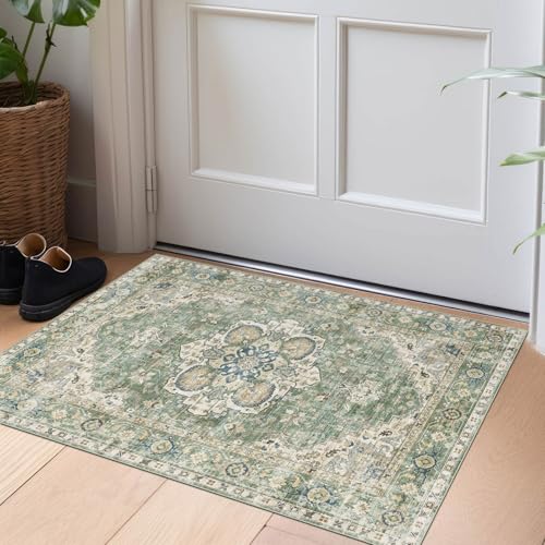 Image of LUXRUG 2x3 Rugs for Entryway - Washable Doormat Sage Green Kitchen Rugs
