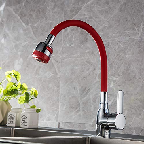 Gracelove 360° Drehbar Armatur Küche flexibel Mischbatterie Verchromt heißes und kaltes Wasser Wasserhähne mit 2-Strahlen,RedFaucet Cover
