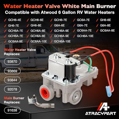 Image of RV Water Heater Solenoid Gas Valve & 91638 Main Burner Kit - Compatible with Atwood 6-Gallon Models: GC6AA-10E, G6A-8E, G6A-6E, GCH6-4E, GH6-6E, GCH6A-8E - Replaces 93844, 93870, 92078, 92089