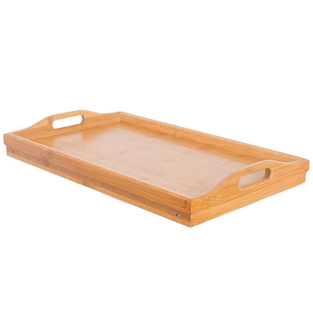 Bakaji Vassoio da Letto Pieghevole in Bambu' con Gambe e Manici per Colazione a Letto Relax Dimensione 50x30x21cm Bamboo da Portata (Naturale)
