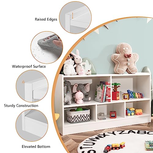 Costzon Toy Storage Organizer for Kids, 5-Section School Classroom Storage for Organizing Books Toys, Wooden Kids Bookshelf Daycare Furniture for Preschool, Playroom, Nursery, Kindergarten (White) - Image 5