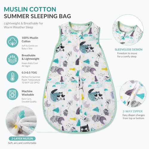 Image of Toddler Sleeping Sack Baby Muslin Cotton Soft Wearable Blanket Summer Sleeping Bag Sleeveless Sleep Sacks 0.5 Tog 24-36 Months Boy Kids Large 3T Lightweight 4-5 Years Girl Infant Sleep Bag Kids L