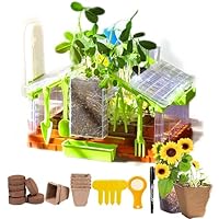 Kids Plant Growing Kit with Upgraded Irrigation & Grow Light - Root Viewer, Terrarium Kit, Science Educational Greenhouse for Kids, Includes TH-Calc & Tools - Perfect Garden for Kid