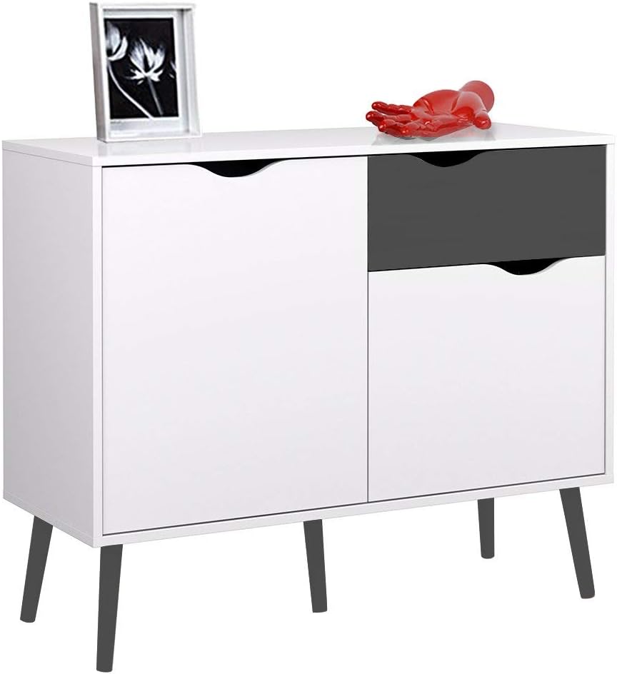 Esidra, Delta, Sideboard, White (White/Black) 99 x 39 x 82 cm