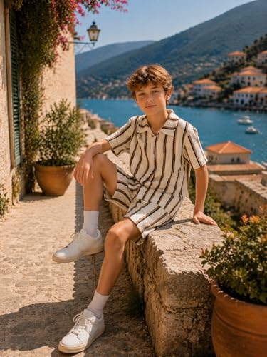 Image of Cakaner Tween Boys Summer Clothes 2 Piece Short Sleeve Graphic T-Shirt and Shorts Casual Outfit Set Size 7-14