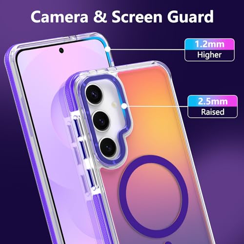 Image of Magnetic Case for Samsung Galaxy S25 [Compatible with Magsafe] [Cute Fashion Fluorescent Design] [1 Screen Protector] Slim Translucent Matte Case for Galaxy S25 6.2 inch, Purple