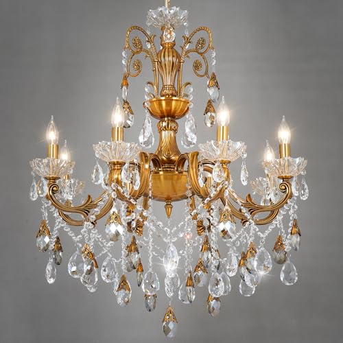 ANTILISHA Modern Vintage Gold Crystal Chandelier Lighting for Dining Room