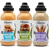 Chosen Foods Dip & Drizzle Sauces Variety Pack Burger Sauce, Chicken Sauce, and Everything Bagel Sauce 3-Pack, for Hamburgers, Sandwiches, Nuggets, Wings, Fries, and More
