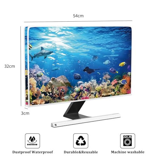 Image of Underwater Waterproof Computer Monitor Cover 22, 23, 24, 25 Inch Ocean Undersea Life Tropical Fish Turtle Coral Design Monitor Dust Covers Panel Case Computer Screen Protective LCD /LED /HD