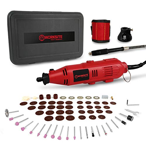 Worksite Rotary Tool Kit Variable 7 Speed For Polishing, Cutting, Sculpturing with 100 Piece All-Purpose Rotary Accessory Kit, Flex Shaft and Stand?EDG110-Red?