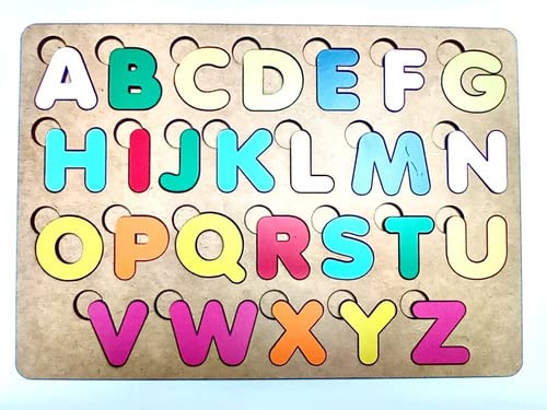 Brinquedo Educativo Pedagógico em Madeira Letras Coloridas Alfabeto Completo Tabuleiro de 27cm x 19c