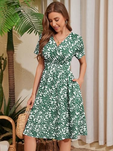 Image of Heymoments Womens Summer Short Sleeve Casual Dresses V-Neck Beach Dress with Pockets S-2XL