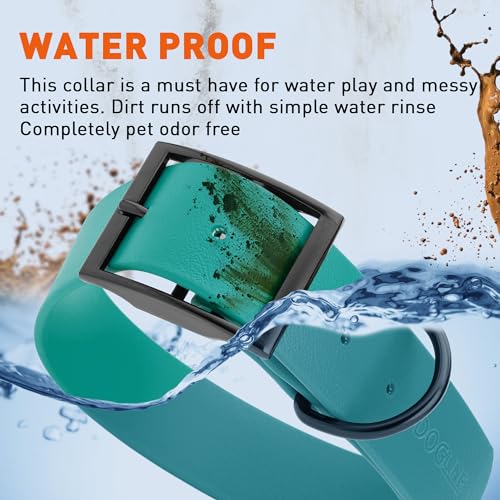 Image of Dogline Biothane Waterproof Dog Collar Strong Coated Nylon Webbing with Black Hardware Odor- Proof for Easy Care Easy to Clean High Performance Fits Small Medium or Large Dogs, Blue Aqua