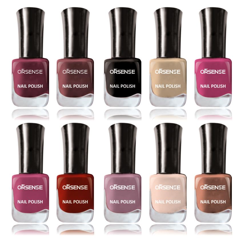 Nail Polish Collection, 10 Pack Luxury Colors, Purple, Pink, Red, Black, Nude Shades, Professional Manicure Set for Women