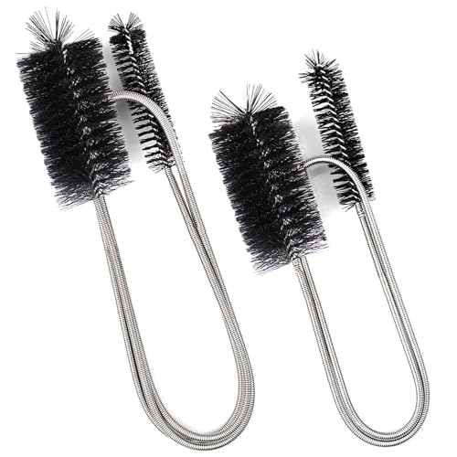 2 Pieza Cepillo de Limpieza de Tuberías,Cepillo de Limpieza de Tubo Flexible,Tubo Limpieza Cepillo,para Limpiar el Interior de Tuberías de Pequeño Diámetro,Doble Cabeza,Negro,102cm+58cm