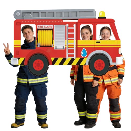 WADORN Décoration Photo de Camion de Pompiers Cadre Selfie, 200x120cm Bannière de Fête Toile de Fond Photo sur Le Thème Camion de Pompiers Décoration à...