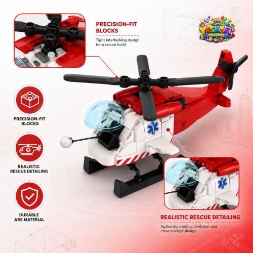 Image of Yashoni Helicopter Building Blocks Set - 185 Pcs Medical Rescue Helicopter Model | Pull String Rotor Action, STEM Construction Toy for Kids 6+ Boys & Girls | Educational 3D Building Kit, Gift