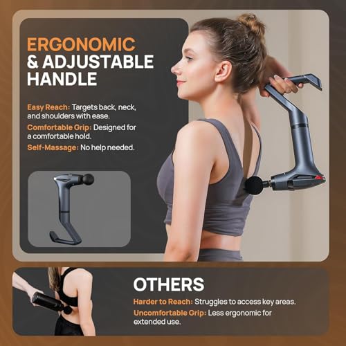 Image of Detachable Vibrating Massage Gun with Adjustable Extension Handle & Shoulder Strap | 12 Speed Levels | 4 Interchangeable Massage Heads | Deep Tissue Percussion Massager for Back, Neck, Shoulder, Arms & Legs