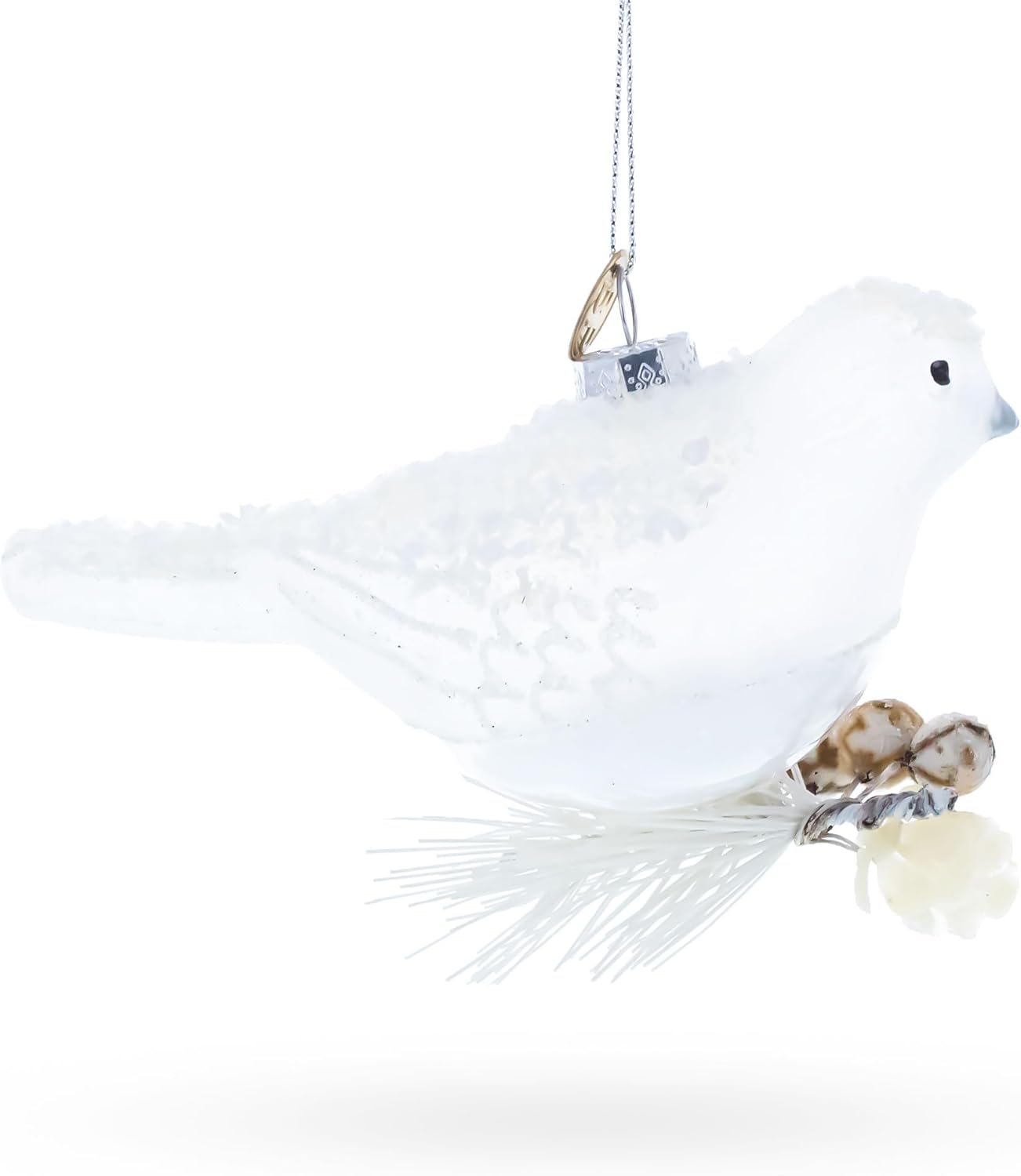 Frosted White Bird Glass Christmas Ornament - Image 2