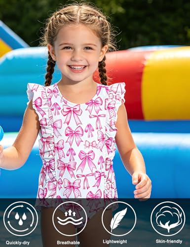 Image of RAISEVERN Baby Girls Swimsuit Ruffles Bathing Suits Cute Beach Sport Swimming Backless Summer One Piece Swimwear 2-7 Years