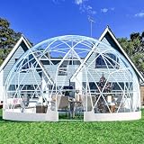 Garden Dome Bubble Tent House Outdoor, Upgraded Geodesic Dome Greenhouse with Transparent PVC Cover, Weatherproof Greenhouse Suitable for Patio and Dining Places (White, 12*7.2FT)