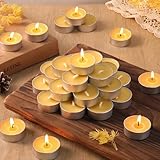 LETINE 50 Pack Bienenwachs Teelichter Kerzen - Reines Bienenwachs Teelicht, Naturbelassene Bio Teelichter ohne Duft - Rauchfrei & Sauber Brennend mit über 4 Stunden Brenndauer