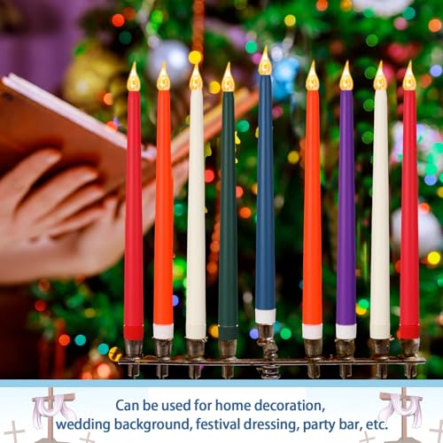 Image of CHENGU 12 Pcs LED Taper Candles Flameless Battery Dripless Dinner Candles for Thanksgiving Day, Weddings, Church, Hanukkah, Christmas, Autumn, New Year Celebration(Multicolor,Taper)