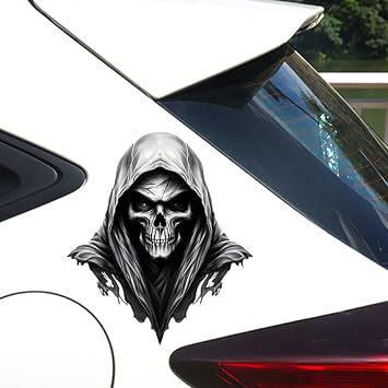 JT165 Cool Skull Vinyl Decal 13 x 15 cm, Badass Biker Sticker for Car, RV, Notebook, Suitcase, Biker Gang Gift, Waterproof & Durable Car Sticker, Pack of 2