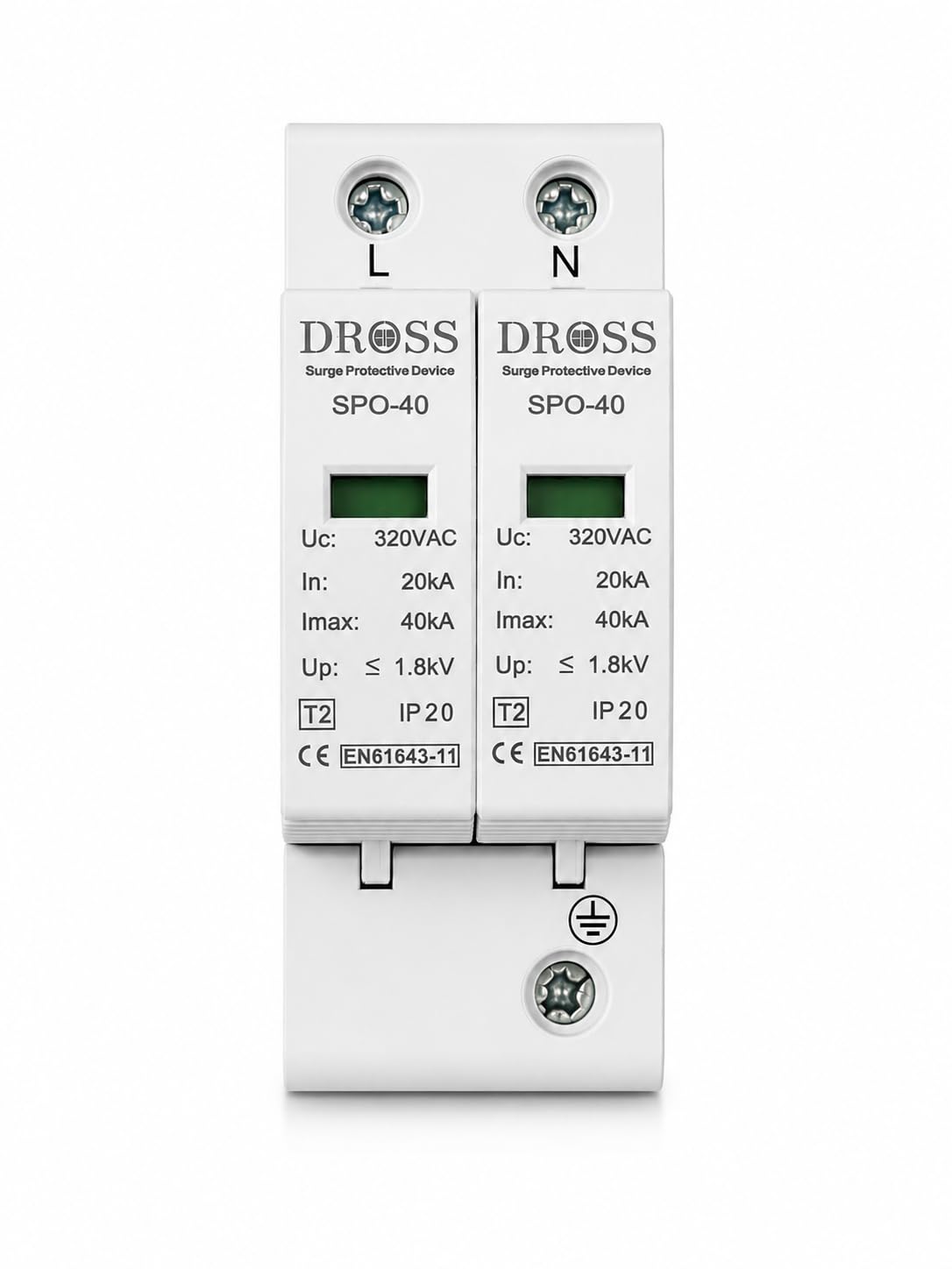 DROSS 320V 2 Pole 40kA Type 2 Surge Protector for Solar ACDB | 320V 2 Pole 40kA Type 2 Surge Protector, DIN Rail Mount for Solar ACDB, Home and Industrial Electrical Panels-picture-12