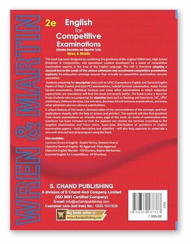 Image of New Edition - Wren & Martin English for Competitive Examinations 2025 - 2026 (Includes Descriptive and Objective Tests) 2nd Edition | English ... AFCAT, UP, Delhi Police, Law - S Chand Books