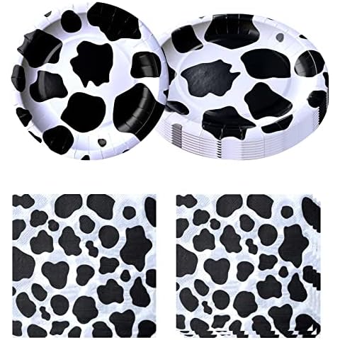 Fenghu Cow Print 20 Plates and 20 Napkins Disposable Party Supplies for Birthday Decorations Cover
