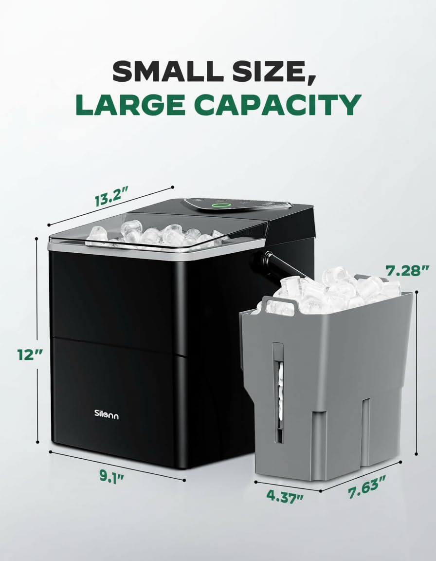 Silonn Countertop Ice Maker with 2.5L Expandable Ice Basket & 1.8L Water Tank, 9 Bullet Ice in 6 Mins, Portable Ice Makers, LED Touch Control, Self-Cleaning, 2 Ice Sizes for Home Kitchen Office view 7