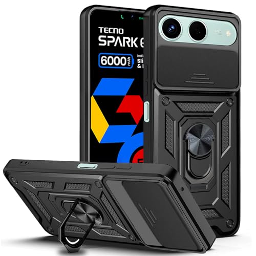 Image of AESTMO Tough Armor Tecno Spark GO 5G Bumper Back Case Cover | Ring Holder & Sliding Camera Shield Cover | 360 Degree Protection Back Case Cover for Tecno Spark GO 5G (Black)