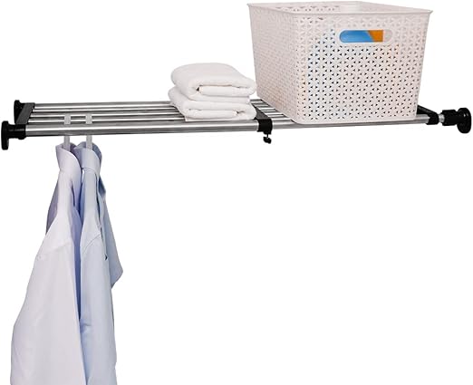 Estante ajustable para armario ARIIKON, extensible sin taladrar, longitud 119-190,5 cm, ancho 25 cm, separador DIY para cocina, baño y dormitorio, color negro