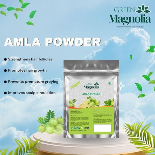 Image of GREEN MAGNOLIA Pure & Natural Amla Powder Indian Gooseberry Powder for Hair No Chemicals No Artificial Color For Hair Growth Strength & Shine (150gm)