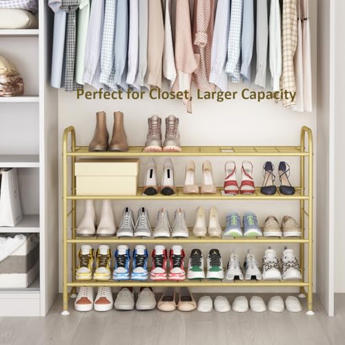 Image of LINZINAR Shoe Rack 4 Tier Storage Organizer for Closet Entryway Metal Gold