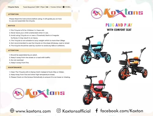 Image of Tricycle for Kids with Comfy Seat - The Parent's Choice for 1-5 Years Old, 30kg Max, Luxurious & Durable Trike. Advanced Parental Control Handle and Safety Belt, Blue