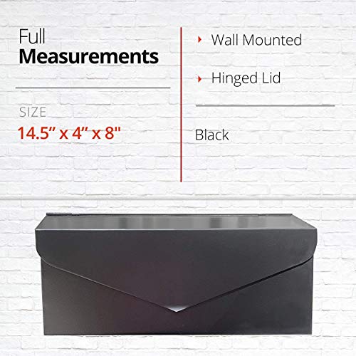 Nach Envelope Wall Mounted Metal Mailbox, Maximum Rust Protection, Black Mailbox Wall Mount, Wall Mount Mailboxes For Outside, 14.1 X 3.5 X 6 Inches, Hardware Included, Mb-6915Blk #TOP6