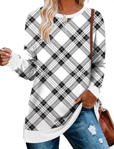 BETTE BOUTIK Women's Drop Long Sleeve Sweatshirts Casual Crewneck Tunic Tops Sweartshirts With Side Slits S-3XL