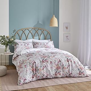Catherine Lansfield Dried Flowers Easy Care Double Duvet Set Grey
