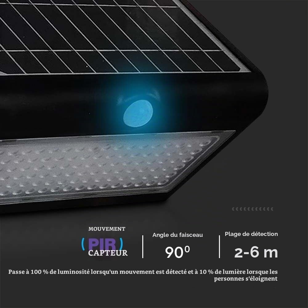 V-TAC Lampe Murale LED 7 W, avec Panneau Solaire et capteur, Noire